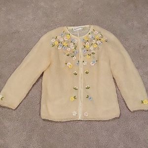 50s/60s Vintage Floral English Garden Cardigan Mohair Wool Blend Size Small